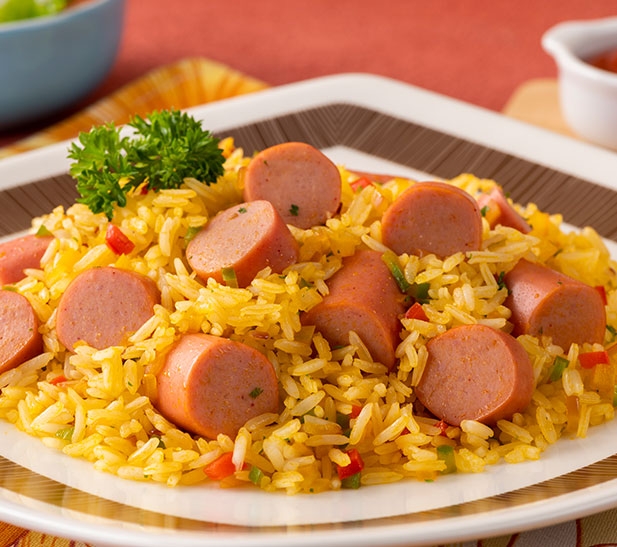 Arroz relleno con salchicha - Frigo de mi barrio